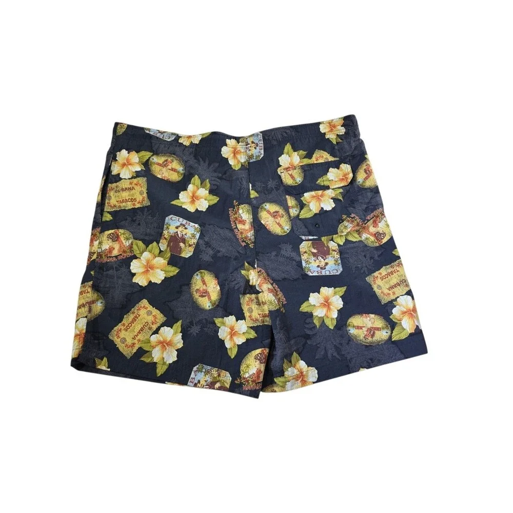 Breakwater Mens XL Board Shorts Havana Cuba Cigar Tobacco Mesh Lined Floral